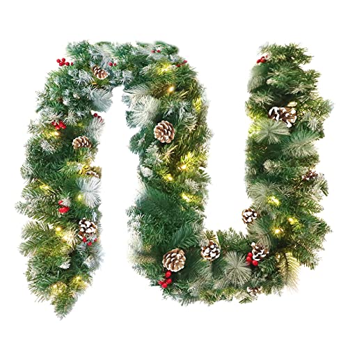 UISEBRT Weihnachtsgirlande mit Beleuchtung Tannengirlande 3m, mit 50 LEDs Tannenzapfen Rote Beere Künstliche Girlande Weihnachtsdeko Weihnachtskranz für Innen & Außen (Typ B mit Batterie-Lichterkette) von UISEBRT