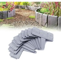 30Pcs Rasenkante Kunstoff 7.5m Beeteinfassung Steinoptik Palisade Beetumrandung Maehkante Gartenzaun fuer Garten Border Blumenbeet, LxH 25x23cm, Grau von UISEBRT