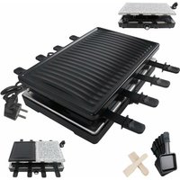 Elektrischer Raclette Grill für 8 Personen, Grillpfanne Grillplatte Tischgrill mit Naturgrillstein, Antihaftbeschichtung, 8 Pfannen & Holzspate – von UISEBRT