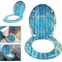 Uisebrt - wc Sitz mit Absenkautomatik - wc Klodeckel Toilettensitz mit langsamer Absenkung - Verschiedene Muster zur Auswahl (Blau Planks) von UISEBRT