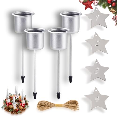 UITEAMO Kerzenhalter Stabkerze Kerzenhalter für Adventskranz Kerzenständer Kit aus Metall mit Adventszahlen 1-4 und Hanfseil Adventskerzenhalter für Adventskränze Weihnachten Deko, 9 Stück von UITEAMO