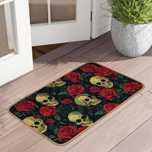 Fußmatte, Gothic-Totenkopf-Rosen, Fußmatte, Halloween-Skelett, waschbar, Fußmatte für Veranda, Leinen, Willkommens-Matten für drinnen und draußen, Teppich für Bauernhaus/Eingang/Hauseingang/Terrasse Fußmatte, Gothic-Totenkopf-Rosen, Fußmatte, Halloween-Skelett, waschbar, Fußmatte für Veranda, Leinen, Willkommens-Matten für drinnen und draußen, Teppich für Bauernhaus/Eingang/Hauseingang/Terrasse von UIUPRO