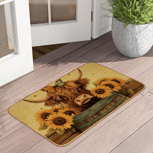 Fußmatte, Motiv: Hochlandkuh, Fußmatte, Sonnenblumen-Schmetterling, waschbar, Fußmatte für Veranda, Leinen, für drinnen und draußen, Teppich für Bauernhaus, Eingang, Terrasse Fußmatte, Motiv: Hochlandkuh, Fußmatte, Sonnenblumen-Schmetterling, waschbar, Fußmatte für Veranda, Leinen, für drinnen und draußen, Teppich für Bauernhaus, Eingang, Terrasse von UIUPRO