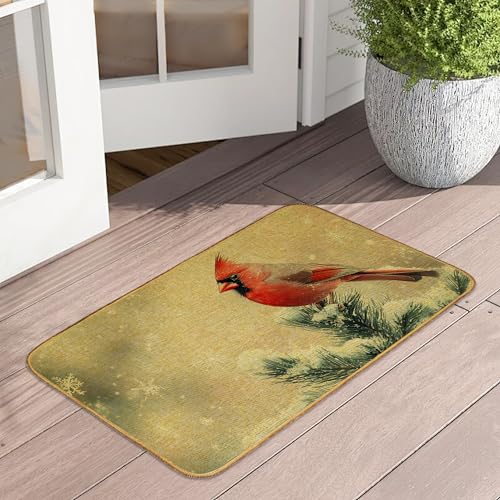 Fußmatte, Motiv: Winterkardinalvogel, Fußmatte, Weihnachtsbaum, waschbar, Fußmatte für Veranda, Leinen, für drinnen und draußen, Teppich für Bauernhaus, Eingang, Terrasse von UIUPRO
