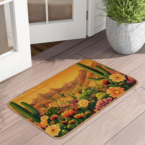 Fußmatte, Motiv: Wüstenkaktus, Sonnenuntergang, 43,2 x 73,7 cm, grüne Kakteen-Blume, Fußmatte für den Innenbereich, rutschfeste Gummi-Vordertürmatten, waschbar, saugfähig, innen und außen, flaches Fußmatte, Motiv: Wüstenkaktus, Sonnenuntergang, 43,2 x 73,7 cm, grüne Kakteen-Blume, Fußmatte für den Innenbereich, rutschfeste Gummi-Vordertürmatten, waschbar, saugfähig, innen und außen, flaches von UIUPRO
