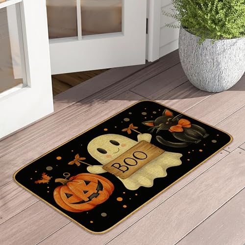 Fußmatte Halloween Ghost Boo Haustürmatte für drinnen und draußen, Eingang, schwarze Katze, Kürbis, wasserdicht, flaches Profil, für alle Jahreszeiten, leicht zu reinigen, Terrasse, Veranda, Eingang Fußmatte Halloween Ghost Boo Haustürmatte für drinnen und draußen, Eingang, schwarze Katze, Kürbis, wasserdicht, flaches Profil, für alle Jahreszeiten, leicht zu reinigen, Terrasse, Veranda, Eingang von UIUPRO