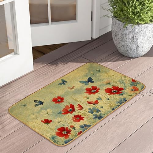 Fußmatte mit Aquarell-Blumen, blauer Schmetterling, waschbar, Fußmatte für Veranda, Leinen, für drinnen und draußen, Teppich für Bauernhaus, Eingang, Terrasse Fußmatte mit Aquarell-Blumen, blauer Schmetterling, waschbar, Fußmatte für Veranda, Leinen, für drinnen und draußen, Teppich für Bauernhaus, Eingang, Terrasse von UIUPRO
