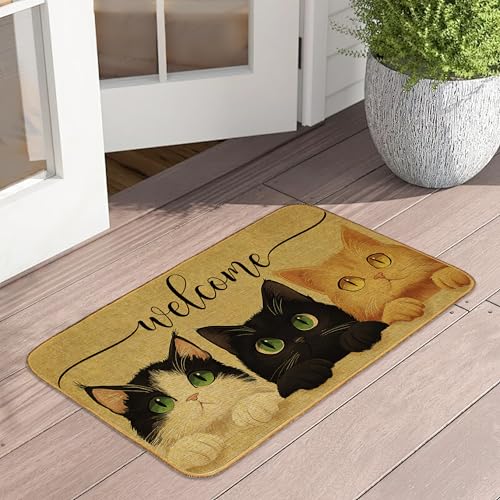 Fußmatte mit Aufschrift "Welcome Cats" für drinnen und draußen, niedlich, lustig, rutschfest, saugfähig, flaches Profil, waschbar, Inneneingang, Leinen, robust, weich Fußmatte mit Aufschrift "Welcome Cats" für drinnen und draußen, niedlich, lustig, rutschfest, saugfähig, flaches Profil, waschbar, Inneneingang, Leinen, robust, weich von UIUPRO