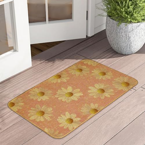Fußmatte mit Gänseblümchen, rosa Glitzer, waschbar, Fußmatte für Veranda, Leinen, für drinnen und draußen, Teppich für Bauernhaus, Eingang, Terrasse von UIUPRO