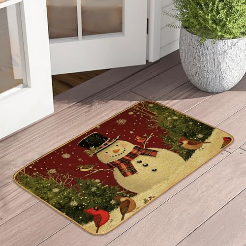 Fußmatte mit Schneemann-Weihnachtsbaum, für den Außenbereich, Kardinalvogel, dekorativ, für drinnen und draußen, rutschfest, für Eingangsbereich, Terrasse, 43,2 x 73,2 cm von UIUPRO