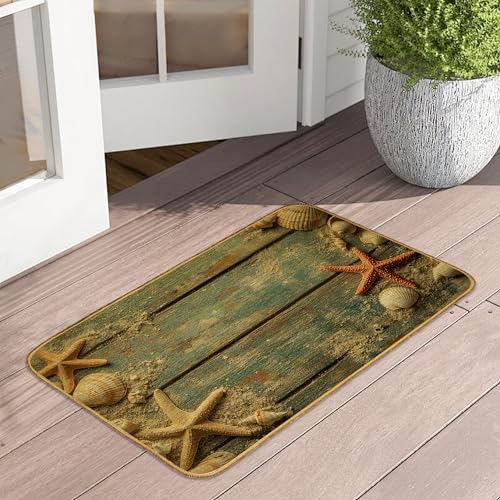 Fußmatte mit Seestern, für den Außenbereich, Retro-Holztürmatte, dekorativ, für drinnen und draußen, rutschfest, für Eingangsbereich, Terrasse, 43,2 x 73,2 cm Fußmatte mit Seestern, für den Außenbereich, Retro-Holztürmatte, dekorativ, für drinnen und draußen, rutschfest, für Eingangsbereich, Terrasse, 43,2 x 73,2 cm von UIUPRO