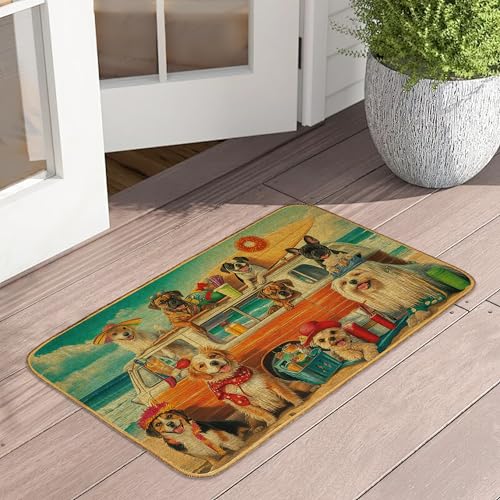 Fußmatte mit Strandhunden, 43,2 x 73,7 cm, Küsten-LKW-Tiere, Fußmatte für den Innenbereich, rutschfeste Gummi-Vordertürmatten, waschbar, saugfähig, innen und außen, flaches Profil, für den Fußmatte mit Strandhunden, 43,2 x 73,7 cm, Küsten-LKW-Tiere, Fußmatte für den Innenbereich, rutschfeste Gummi-Vordertürmatten, waschbar, saugfähig, innen und außen, flaches Profil, für den von UIUPRO