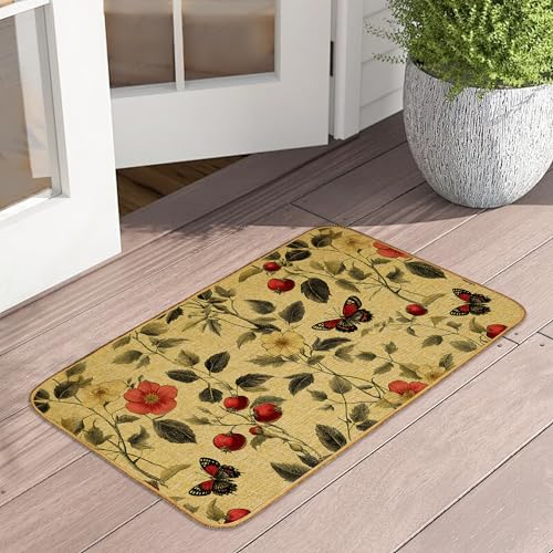 Fußmatte mit Vintage-Blumen-Motiv, für drinnen und draußen, Eingang, Schmetterlings-Beeren, Fußmatte, wasserdicht, flaches Profil, für alle Jahreszeiten, leicht zu reinigen, für Terrasse, Veranda Fußmatte mit Vintage-Blumen-Motiv, für drinnen und draußen, Eingang, Schmetterlings-Beeren, Fußmatte, wasserdicht, flaches Profil, für alle Jahreszeiten, leicht zu reinigen, für Terrasse, Veranda von UIUPRO