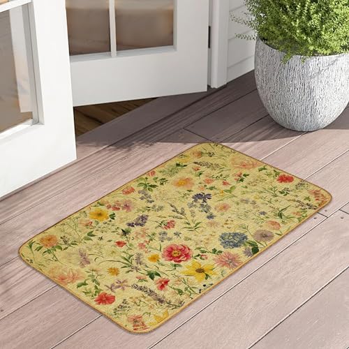 Fußmatte mit Wildblumen, grüne Kräuter, Blumen, waschbar, Fußmatte für Veranda, Leinen, für drinnen und draußen, Teppich für Bauernhaus, Eingang, Terrasse von UIUPRO
