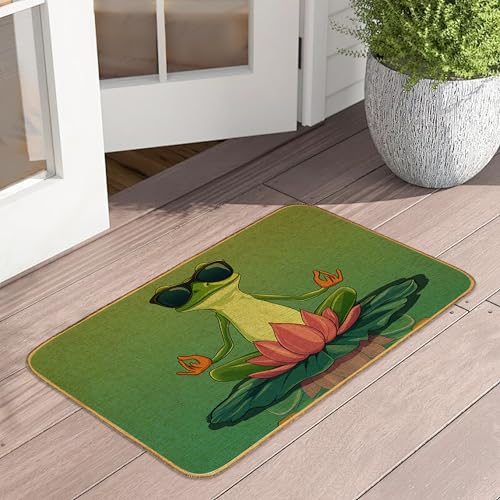 Fußmatte mit Yoga-Frosch, Eingang, für drinnen und draußen, rosa Lotusblüte, Fußmatte, wasserdicht, flaches Profil, für alle Jahreszeiten, leicht zu reinigen, für Terrasse, Veranda, Eingang, 43,2 x Fußmatte mit Yoga-Frosch, Eingang, für drinnen und draußen, rosa Lotusblüte, Fußmatte, wasserdicht, flaches Profil, für alle Jahreszeiten, leicht zu reinigen, für Terrasse, Veranda, Eingang, 43,2 x von UIUPRO