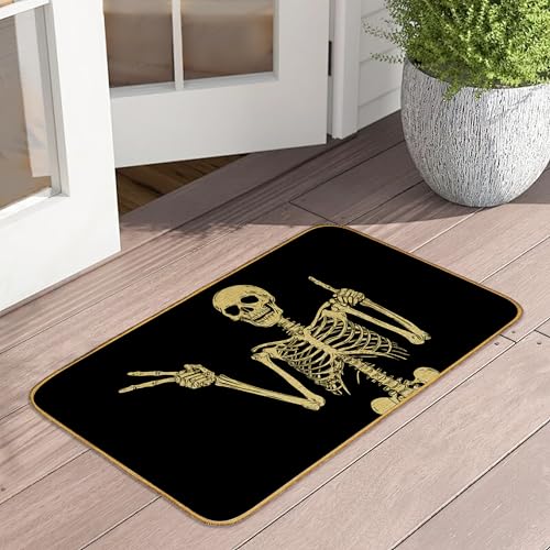 Fußmatte mit lustigem Totenkopfmotiv, Halloween-Skelett, waschbar, Fußmatte für Veranda, Leinen, Willkommens-Matten für drinnen und draußen, Teppich für Bauernhaus/Eingang/Hauseingang/Terrasse Fußmatte mit lustigem Totenkopfmotiv, Halloween-Skelett, waschbar, Fußmatte für Veranda, Leinen, Willkommens-Matten für drinnen und draußen, Teppich für Bauernhaus/Eingang/Hauseingang/Terrasse von UIUPRO