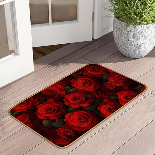 Fußmatte mit roten Rosen, Vintage-Blumenmuster, waschbar, Fußmatte für Veranda, Leinen, für drinnen und draußen, Teppich für Bauernhaus/Eingang/Terrasse Fußmatte mit roten Rosen, Vintage-Blumenmuster, waschbar, Fußmatte für Veranda, Leinen, für drinnen und draußen, Teppich für Bauernhaus/Eingang/Terrasse von UIUPRO