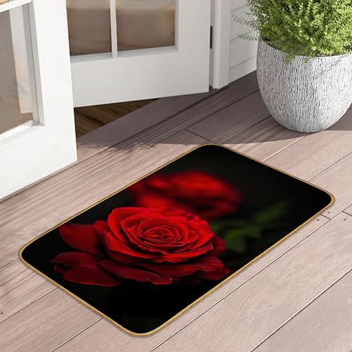 Fußmatte mit roter Rose, abstrakte Blume, waschbare Fußmatte für Veranda, Leinen, für drinnen und draußen, Teppich für Bauernhaus, Eingang, Terrasse von UIUPRO