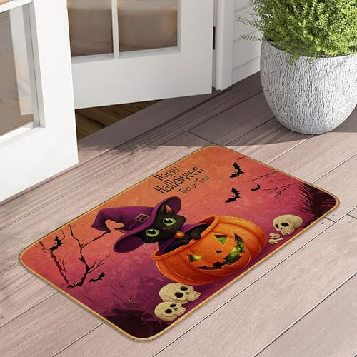 Fußmatte mit schwarzer Katze, Totenkopf, Eingang, Halloween, Kürbis, Fledermaus, wasserdicht, flaches Profil, für alle Jahreszeiten, leicht zu reinigen, für Terrasse, Veranda, Eingang, 43,2 x 73,2 cm Fußmatte mit schwarzer Katze, Totenkopf, Eingang, Halloween, Kürbis, Fledermaus, wasserdicht, flaches Profil, für alle Jahreszeiten, leicht zu reinigen, für Terrasse, Veranda, Eingang, 43,2 x 73,2 cm von UIUPRO