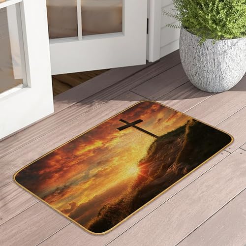 Mountain Cross Fußmatte, 43,2 x 73,7 cm, Motiv: Sonnenuntergang, Fußmatte für den Innenbereich, rutschfeste Gummi-Vordertürmatten, waschbar, saugfähig, innen und außen, flaches Profil von UIUPRO