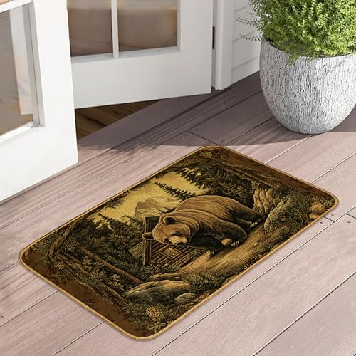 Rustikale Fußmatte mit Bärenhütte, für den Außenbereich, Retro-Wald, dekorativ, für drinnen und draußen, rutschfest, für Eingangsbereich, Terrasse, 43,2 x 73,2 cm Rustikale Fußmatte mit Bärenhütte, für den Außenbereich, Retro-Wald, dekorativ, für drinnen und draußen, rutschfest, für Eingangsbereich, Terrasse, 43,2 x 73,2 cm von UIUPRO