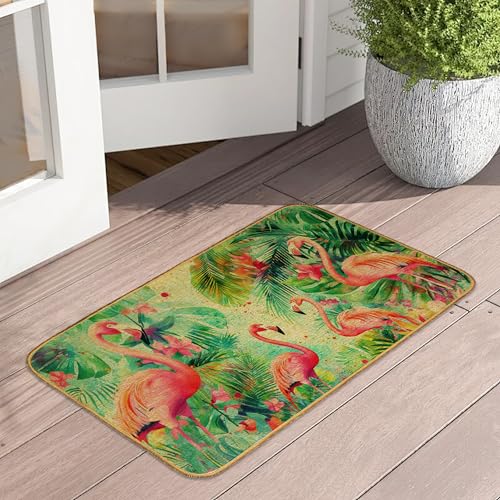 Sommer-Flamingo-Fußmatte, für den Außenbereich, tropische Palmenblätter, dekorativ, für drinnen und draußen, rutschfest, für Eingangsbereich, Terrasse, 43,2 x 73,2 cm Sommer-Flamingo-Fußmatte, für den Außenbereich, tropische Palmenblätter, dekorativ, für drinnen und draußen, rutschfest, für Eingangsbereich, Terrasse, 43,2 x 73,2 cm von UIUPRO