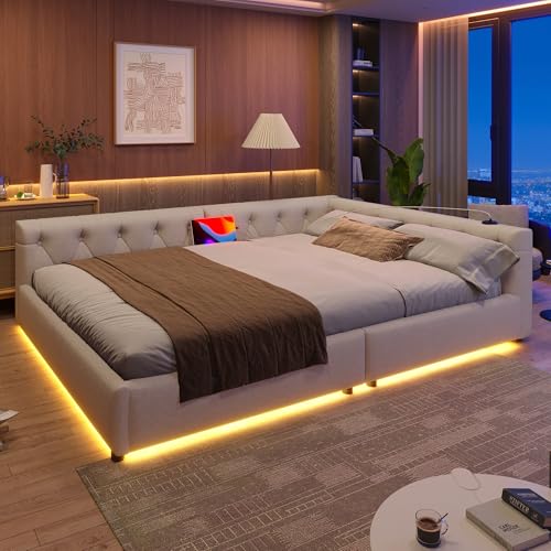 140x200cm LED Sofa Bed Daybed with Charging Station, Headboard with Button Plug, Linen, Without Mattress 140x200cm LED Sofa Bed Daybed with Charging Station, Headboard with Button Plug, Linen, Without Mattress von UIXENI