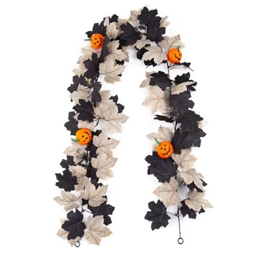 175CM Halloween Leaves Garland, Hanging Fall Pumpkin Maple Leaves Vine Artificial Autumn Garland for Door Frames, Stairs, Haunted Parties, Halloween Decor von UIXENI