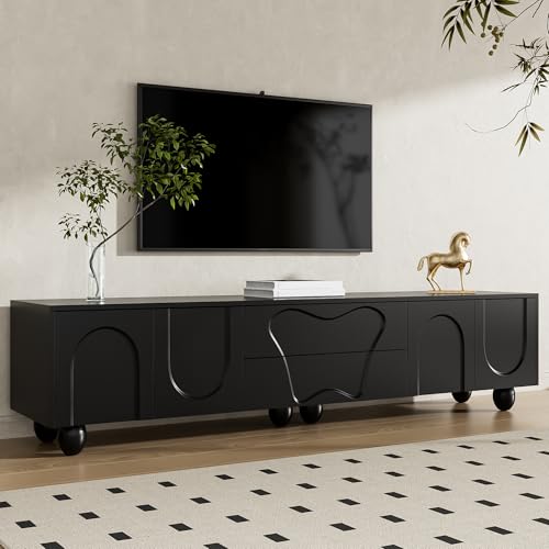 180 cm TV Cabinet Lowboard with 4 Doors 2 Drawers Storage Cabinet Bedroom Living Room Furniture ﻿ (Black) von UIXENI