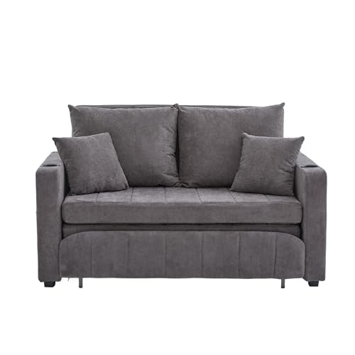 2-Seater Small Sofa Bed Extendable with Adjustable Backrest Cushion Side Pockets Drink Holder for Living Room Bedroom Guest Room (Gray) von UIXENI