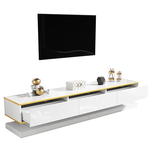 200cm High Gloss TV Stand, TV Cabinet Lowboard with 3 Drawers, Living Room Storage Cabinet Warm White TV Table with Golden Edge 200cm High Gloss TV Stand, TV Cabinet Lowboard with 3 Drawers, Living Room Storage Cabinet Warm White TV Table with Golden Edge von UIXENI