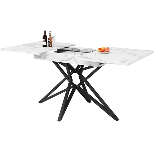 6-8 Seater Extendable Rectangular Kitchen Dining Room Table 120-160cm ﻿ (White) von UIXENI