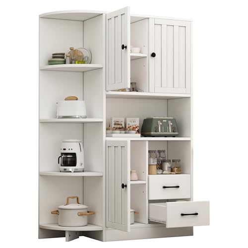 Corner Wardrobes, Living Room Showcase with 3 Cupboards 2 Drawers, Bookshelves, Hallway Highboard Storage Sideboard von UIXENI