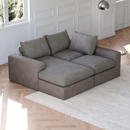 Couch with Chaise, L-Shaped 3-Seater Sofa Bed with 3 Pillows for Living Bedroom, No Assembly Required (Dark Grey) von UIXENI