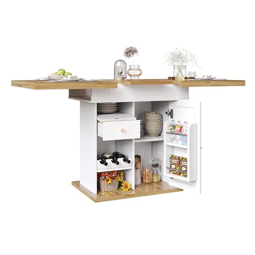Extendable Dining Table 110/140 cm, Flexible Kitchen Table with Snack Shelf and Wine Shel for 4-6 People Extendable Dining Table 110/140 cm, Flexible Kitchen Table with Snack Shelf and Wine Shel for 4-6 People von UIXENI
