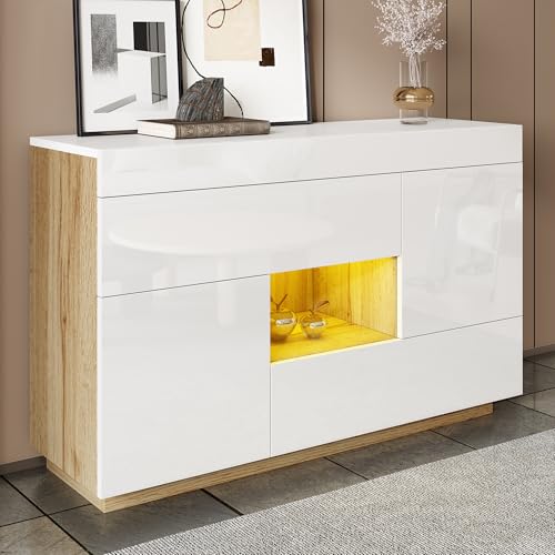 High Gloss Sideboard Showcase with LED Lighting, Drawers, Multi-Purpose Cabinet for Living Room and Bedroom von UIXENI