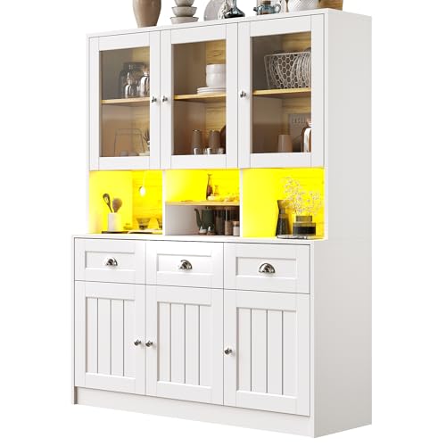 Kitchen Cabinet with Worktop, Multipurpose Storage Sideboard Buffet with Drawer, LED, Cabinet Door, Adjustable Shelves, Living Room, Dining Room (White) von UIXENI