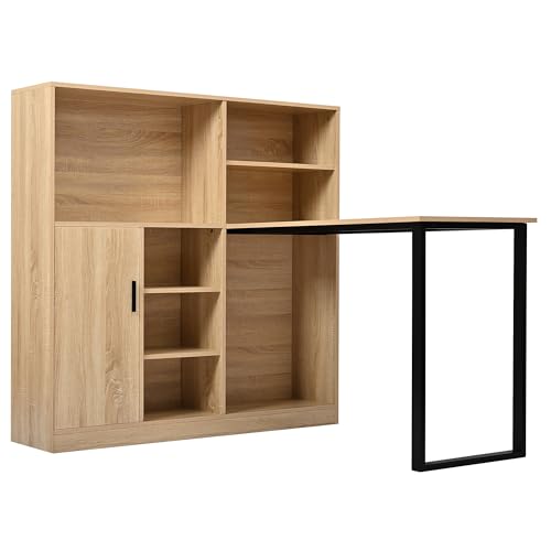 L-Shaped Desk with Bookcase, Office PC Table Corner Computer Desk with Storage Space and Shelf for Bedroom, Study von UIXENI