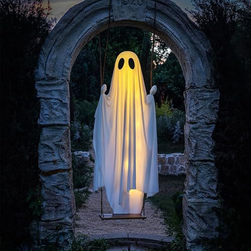 Large Hanging Swing Ghost, 8 Light Modes Spooky Ghosts Halloween Decor with String Lights for Outdoor Front Porch Yard Tree von UIXENI