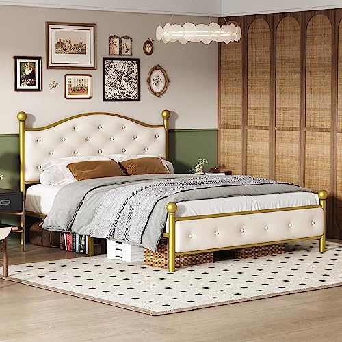 Metal Bed Frame, 140 x 200 cm Double Guest Bed with Headboard & Under Bed Storage von UIXENI