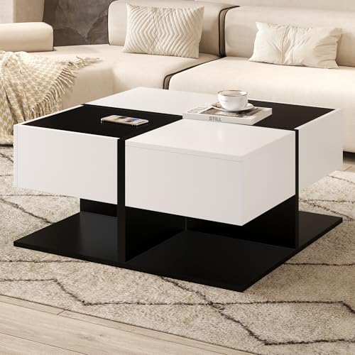 Modern High Gloss Coffee Table with 2 Drawers, Square Living Room Table with Storage Modern High Gloss Coffee Table with 2 Drawers, Square Living Room Table with Storage von UIXENI