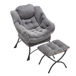 Relaxing Chair with Footstool, Leisure Sofa Lounger Lazy Chair with Armrests and Side Pocket for Small Space (Grey) von UIXENI
