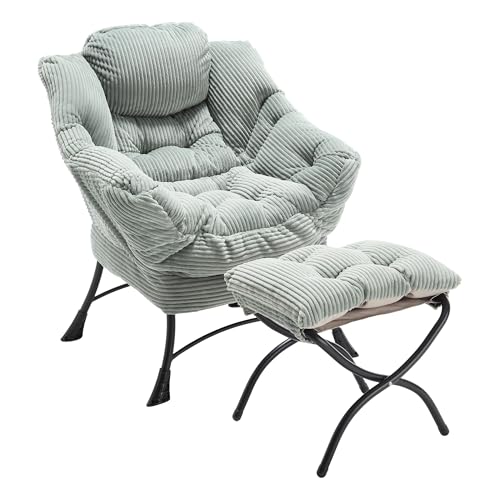 Relaxing Chair with Footstool, Leisure Sofa Lounger Lazy Chair with Armrests and Side Pocket for Small Space (Light Green) von UIXENI