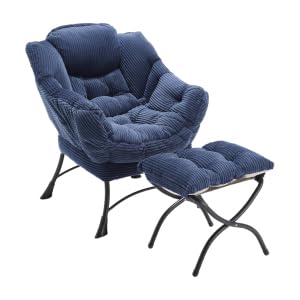 Relaxing Chair with Footstool, Leisure Sofa Lounger Lazy Chair with Armrests and Side Pocket for Small Space (Navy Blue) von UIXENI