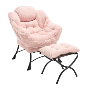 Relaxing Chair with Footstool, Leisure Sofa Lounger Lazy Chair with Armrests and Side Pocket for Small Space (Pink) von UIXENI