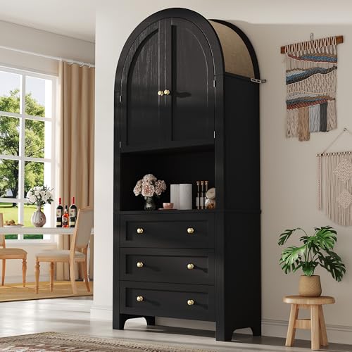 UIXENI 180 cm Tall Cabinet, High Arch Storage Cabinet Multi-Purpose with 3 Drawers for Living Room, Office, Kitchen ﻿ (Black) von UIXENI