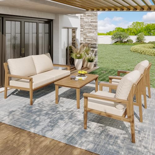 UIXENI 4 Person Table with 2 Seater Sofa, 2 Armchairs & Cushions for Patio, Garden, Balcony Furniture Set von UIXENI