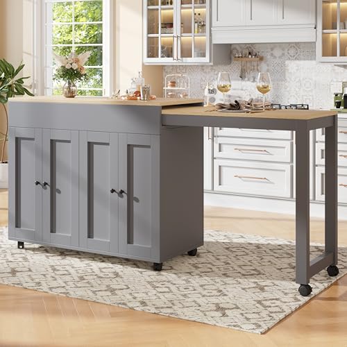 UIXENI Bar Table Buffets Modern Extendable Bistro Table with Storage Space for Dining Room (Gray) von UIXENI