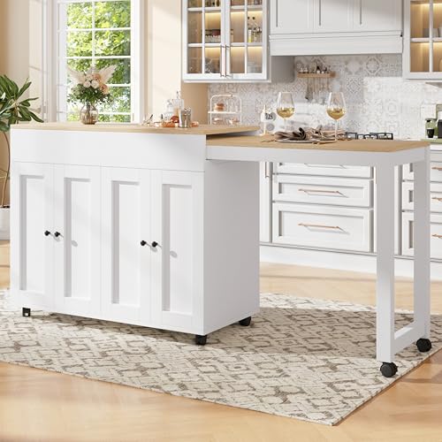 UIXENI Bar Table Buffets Modern Extendable Bistro Table with Storage Space for Dining Room (White) von UIXENI