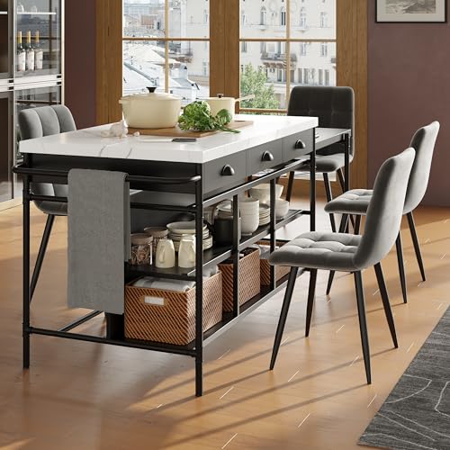 UIXENI Bar Table with Bar Stool Set, 4 Person Bar Table Set with Shelves, Storage Cabinets, Kitchen Counter for Living Room, Dining Room von UIXENI